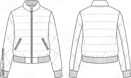 Classic bomber jacket line art design Vector