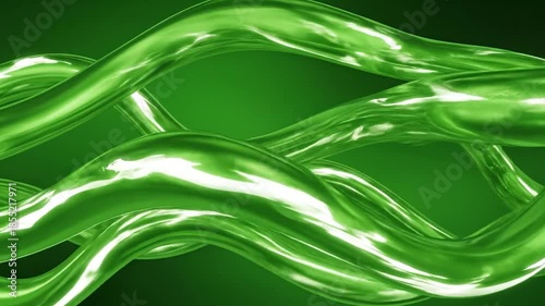 Fluid liquid green motion background with bright energy waves and flow.