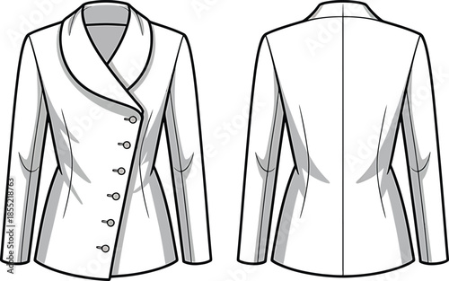 Modern women's blazer design with asymmetrical collar Vector