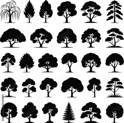 Diverse collection of silhouetted trees Vector