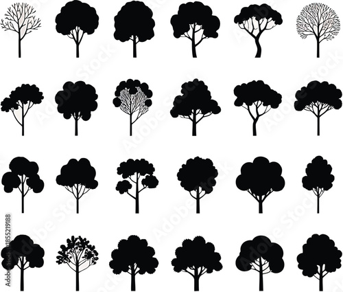 Diverse silhouette collection of trees Vector