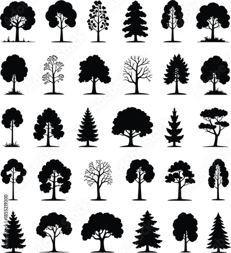 Collection of diverse tree silhouettes Vector