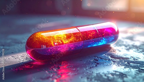 Red And Blue Capsule with Glowing Particles