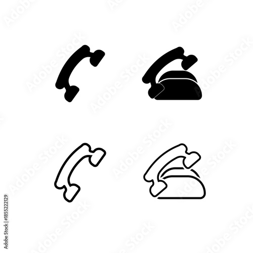 Classic Landline Telephone and Handset Icon Set – Minimalist Communication Vector Graphics