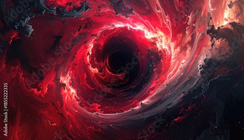 Red Nebula Swirling Around Black Hole