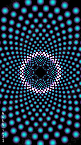Abstract blue halftone eye pattern forming a glowing digital tunnel shape