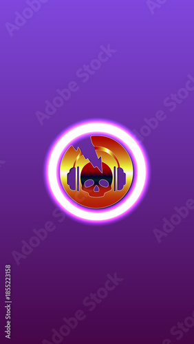 Vector illustration of a motorcycle racing banner featuring a digital 3d sphere of purple energy and light shapes set against a futuristic science technology background