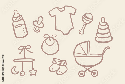 Baby essentials doodle icons vector illustration