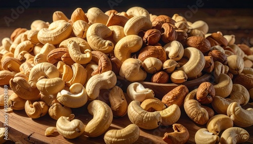 Roasted Cashews on Wooden Board