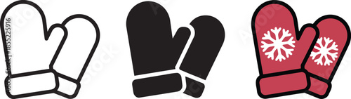 Winter mittens with snowflake design icon set outline solid and colored style