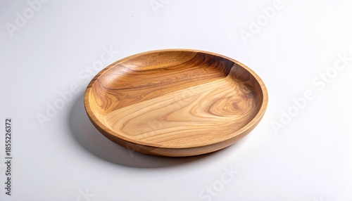 Round Wooden Plate on White Background