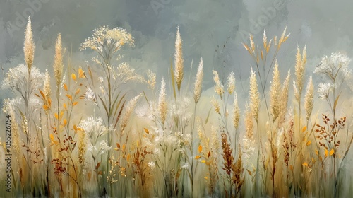 Golden wild grass field background with soft sunlight and painterly texture