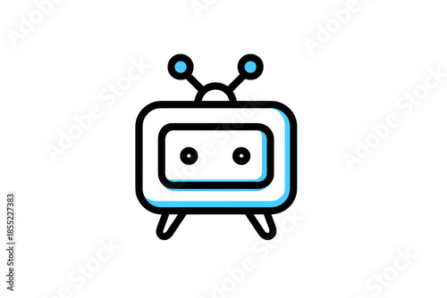 Cute retro television graphic design with playful rounded lines and vibrant color accents.