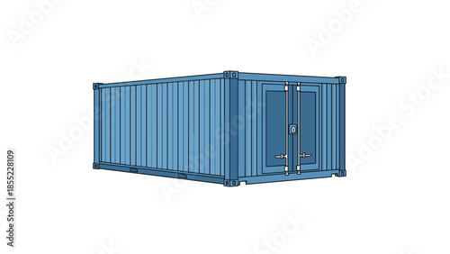 Compact blue shipping container, depicted with a clear front and side view, representing global cargo, logistics, and transportation industry.