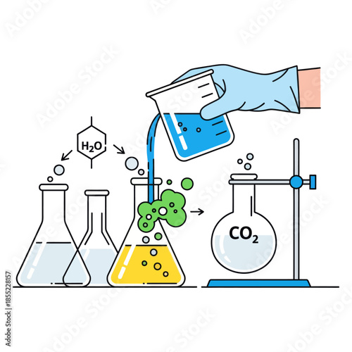 Innovative scientific laboratory experiment demonstrating chemical reactions and gas production