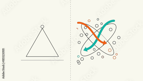 Abstract shapes and arrows illustrate a concept of movement and interaction.