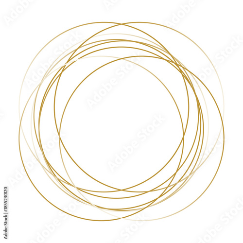 Gold abstract flowing lines creating overlapping circles. Vector illustration