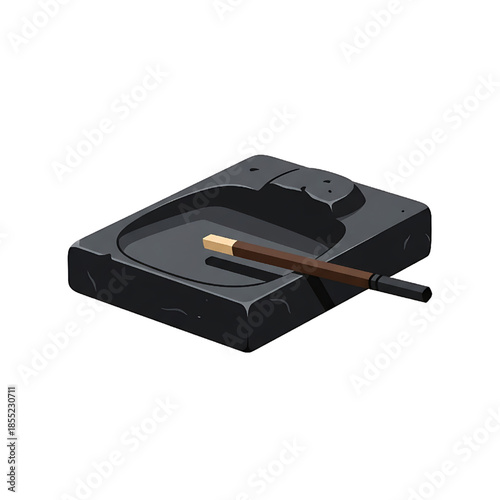 Traditional art tools for East Asian calligraphy a classic inkstone and inkstick, vital for the ancient practice of brush writing, artistic expression, and cultural heritage