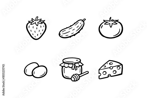 Hand drawn food icons: fresh produce and pantry essentials