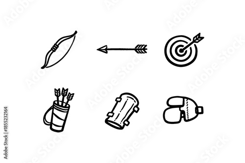 Hand drawn archery and sports icons set