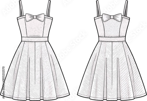 Elegant strapless dress with bow and pleated skirt Vector