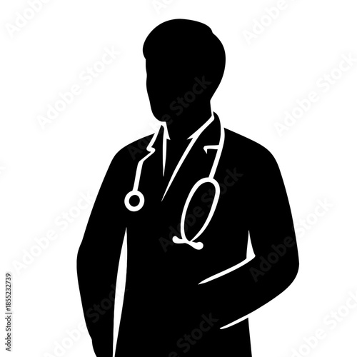Vector silhouettes of silhouette of a doctor with stethoscope