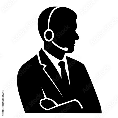 Vector silhouettes of silhouette of a professional man wearing a headset, arms crossed