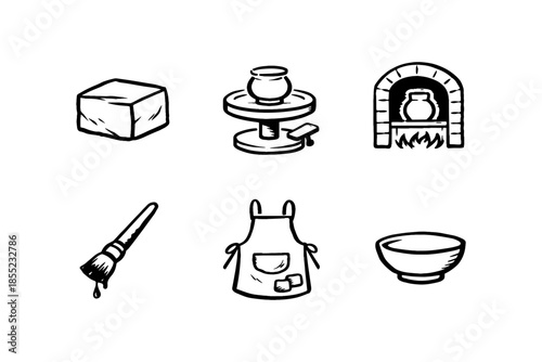 Pottery craft icons: simple black and white designs for ceramics and art enthusiasts