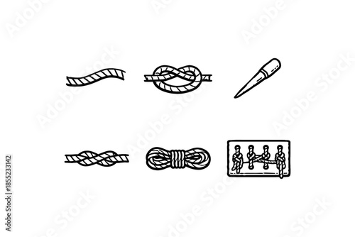 Hand drawn rope tools and knots: essential elements collection