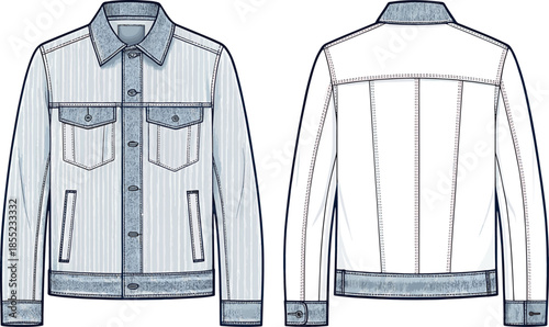 Classic denim jacket with multiple pockets and zipper closure Vector