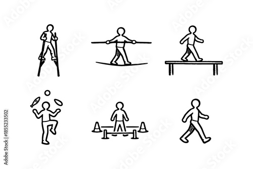 Circus performer sketches: acrobat, juggler, tightrope, high wire, stilt walking