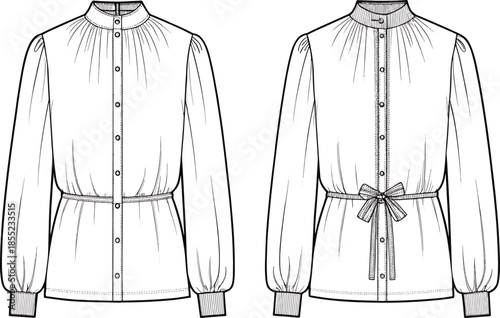 Elegant blouse design with bow and button details Vector