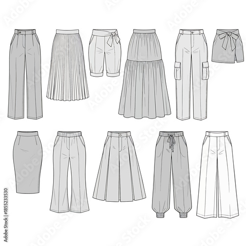 Collection of fashionable women's bottoms Vector