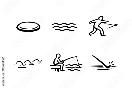 Minimalist icons of outdoor water activities and recreation