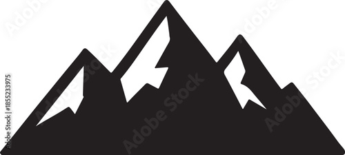 Silhouette of three majestic peaks isolated on white background