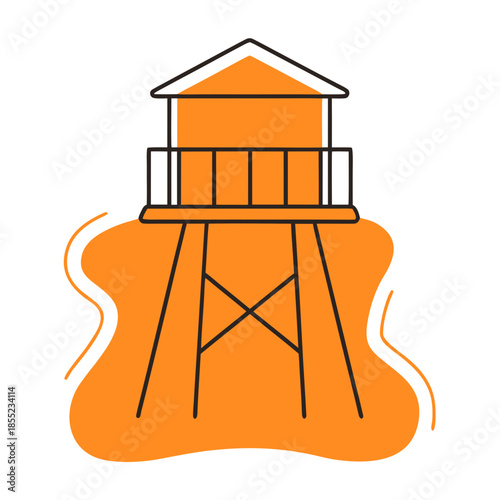 Water guard tower in orange color with modern outline design  