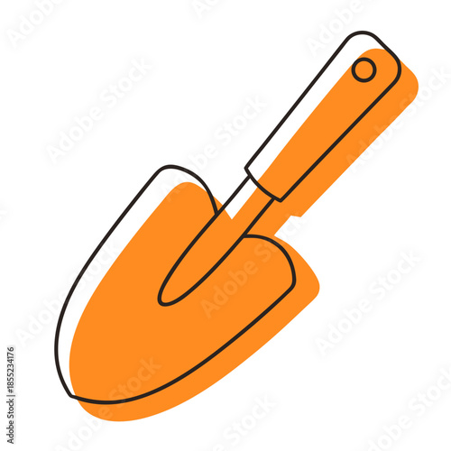 Orange garden trowel with a wooden handle on white background  