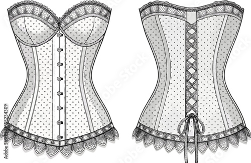 Elegant corset design with detailed lacing and lace trim Vector