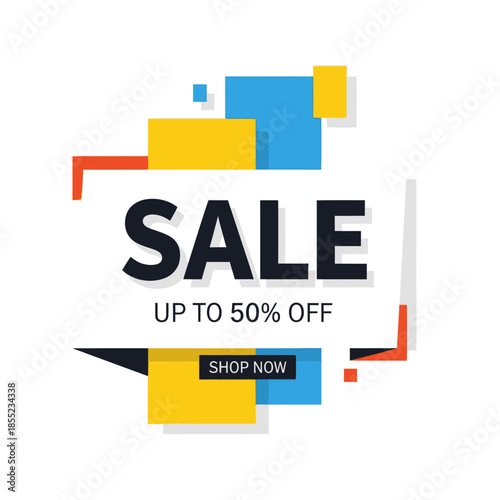 Vibrant and Modern Sale Promotion Banner with Up to 50 Percent Discount and Call to Action