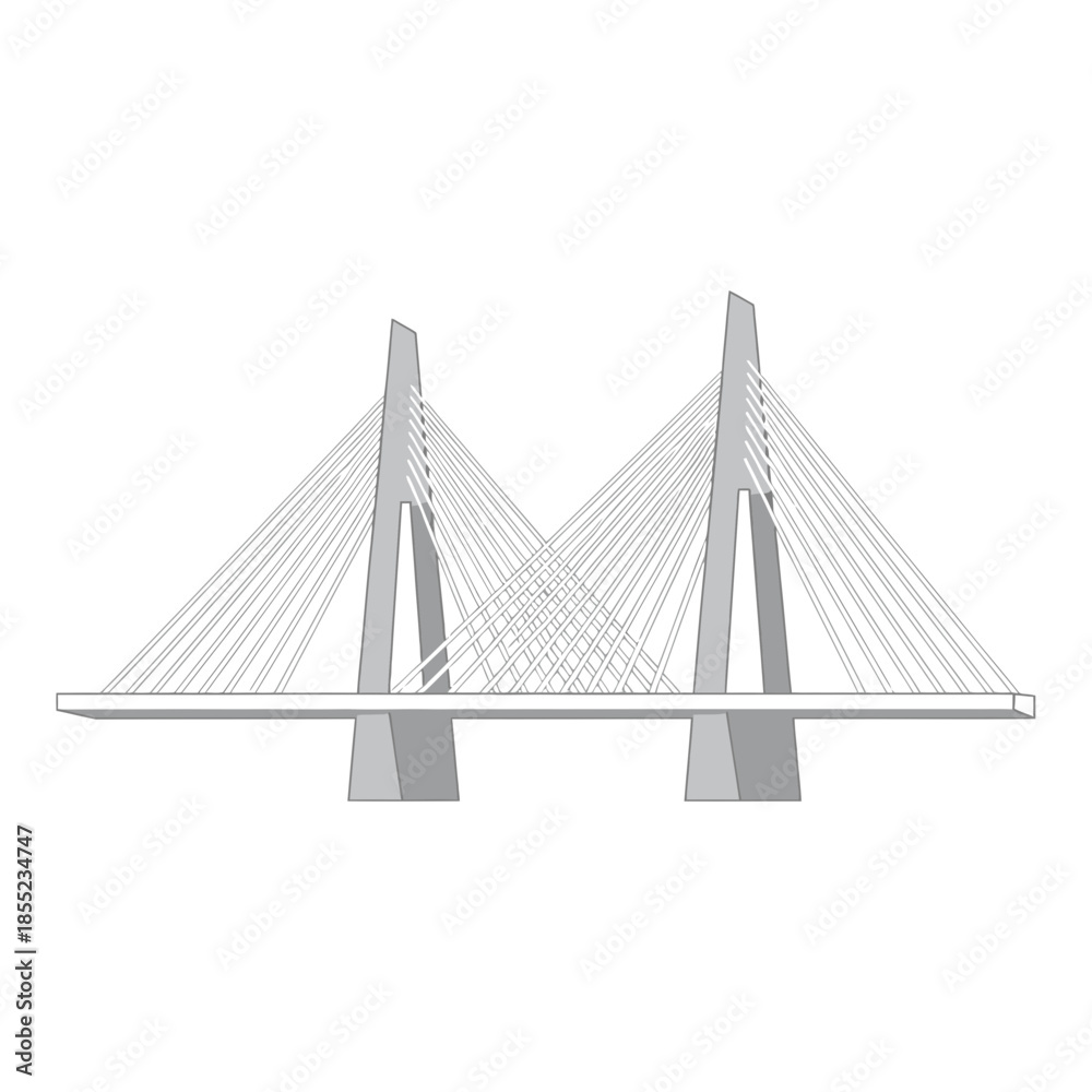 Fototapeta premium Modern cable-stayed bridge with two towers and suspension cables.