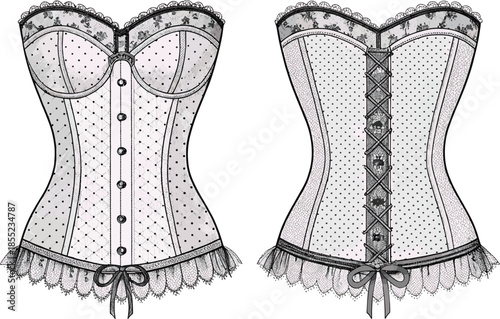 Elegant corset designs with lace and boning details Vector