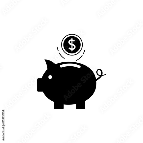 Black piggy bank with coin deposit