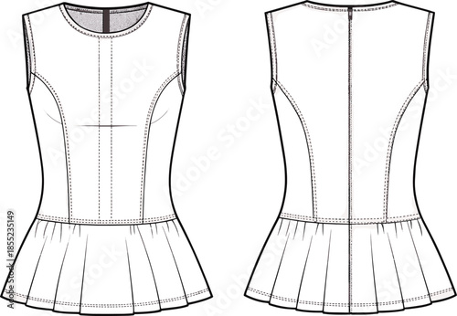 Sewing pattern for women's fitted tank top Vector