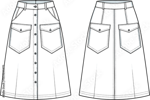 Classic denim skirt with functional pockets Vector