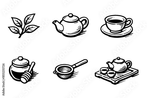 Charming hand drawn tea set collection with teapot and cup