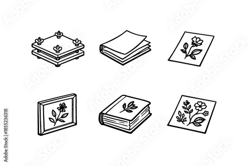 Hand drawn floral pressing: botanical flower art with frames and books