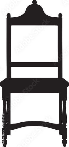 Silhouette of a tall antique chair with a decorative top and open seat furniture