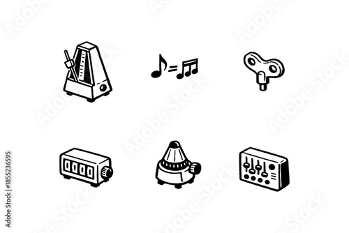 Vintage music tools and symbols in hand drawn style