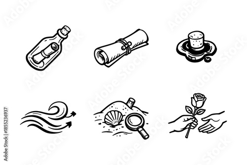 Nautical and nature themed hand drawn icons collection