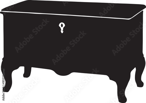 Black silhouette of a vintage chest of drawers with ornate legs and keyhole furniture